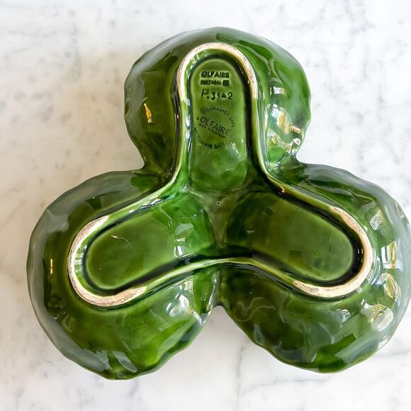 Large 12in Olfaire Three Leaf Cabbage Dish Nut Dish Tapas Serving Portugal - Picture 7 of 8